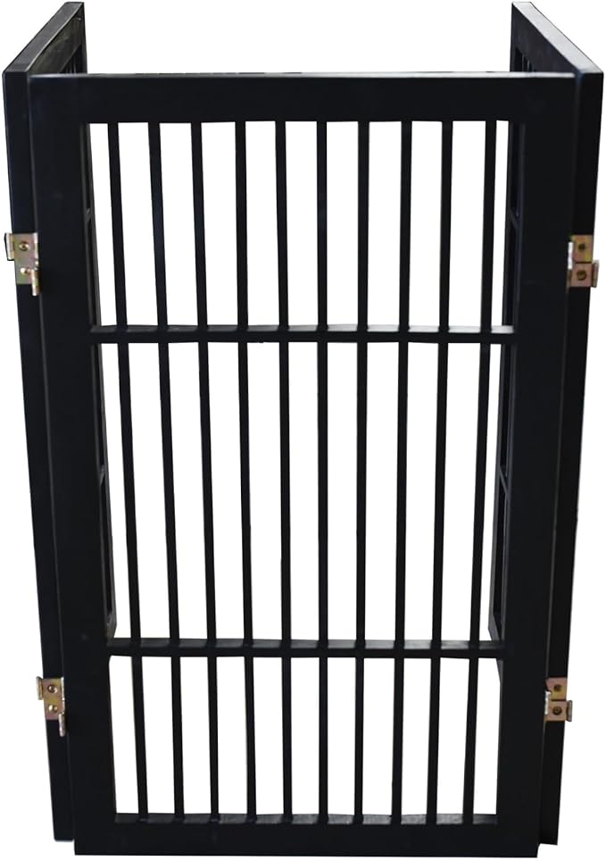 Urnporium Pet Dog Gate Freestanding, Strong Durable Folding Wooden Fence, Portable Acacia Hardwood Safety Barrier for Indoor & Outdoor Use (Black Pet Gate, 3 Panel 30" Tall)