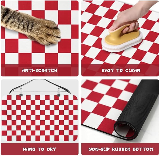 Dog Food Mats for Floors Waterproof, Pet Water Bowl Mats Pet Feeding Absorbent Placemats Plaid 17 * 30 inch