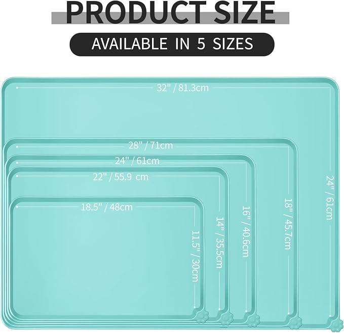 Reopet Silicone Pet Feeding Mat - Waterproof & Non-Slip Dog Cat Placemat | High Raised Edges Prevent Food & Water Spills to Protect Floors, Easy to Clean, Fit for Dog Cat Bowls