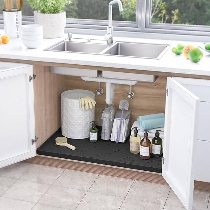 SIKADEER 31" x 22" Under Sink Mat Waterproof, Silicone Mat Kitchen Drawer Shelf and Cabinet Liner, Sink Protector for Kitchen Organizers and Storage, Boot Tray Pet Food Mats