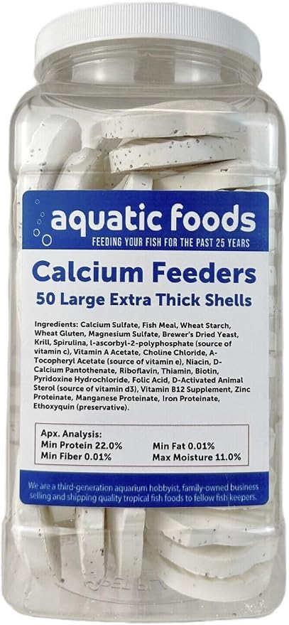 Calcium Feeder Large Shells. Extra Thick Shells for Shrimp, Snails, Crabs, Crayfish, Hermit Crabs and All Tropical Fish…50 Count Jar
