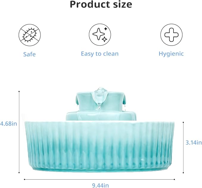 Ceramic Cat Water Fountain, 2.1L/71oz Cupcake Pet Water Fountain for Cats and Dogs, Automatic Pet Drinking Fountain,Double Filtration System, Easy to Clean, 360°Drinking Water (Gradient Blue)