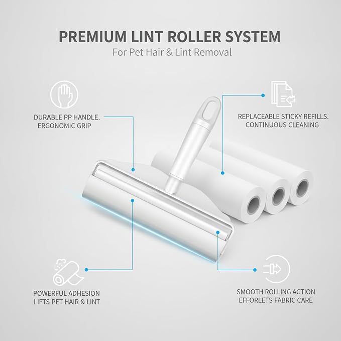 Lint Roller with Replaceable Sticky Refill, PP Plastic Handle for Pet Hair and Lint Removal from Clothing and Furniture