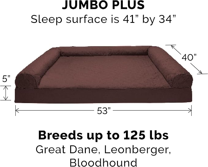 FurHaven Supportive Cooling Memory Foam Sofa Dog Bed with Washable & Removable Cover - Quilted - Coffee, Dogs Up to 125 lbs - Jumbo Plus XXL