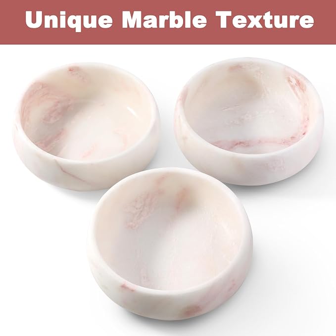 Karibiber Marble Dog Bowl, 5lbs Weighted Dog Food Bowl, Non-Slip Large Heavy Water Bowls, Cute Pink Stone Food and Water Dish for Medium Dogs, Natural Marble, Easy to Clean, Holds 4 Cups