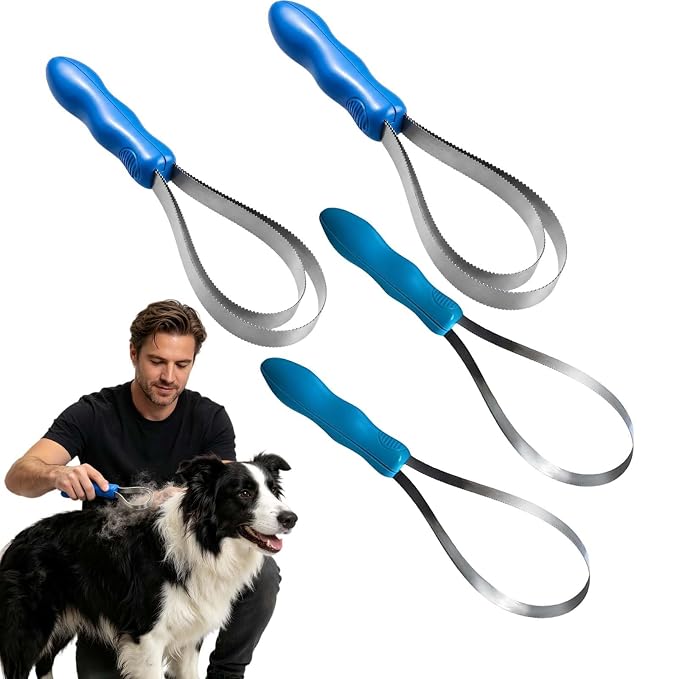 Dual Sided Shedding Blade for Dogs Cats Brush Horse, 2-in-1 Stainless Steel Deshedding Tool for Heavy Shedding, Pet Grooming Brush Removes Loose Hair Undercoat with Ergonomic Grip (4mix)