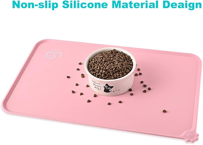 Silicone Waterproof Dog Cat Pet Feeding Mats, Non Slip, Easy Clean Pet Dog Cat Bowl Mats Placemat (24" x 16") Pink