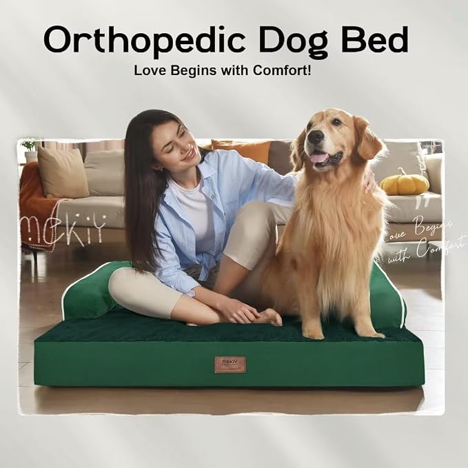 Orthopedic Large Dog Bed Washable, Orthopedic Emerald Dog Beds with Egg Foam Support, Removable, Machine Washable Plush Cover and Non-Slip Bottom for Extra Large Dogs