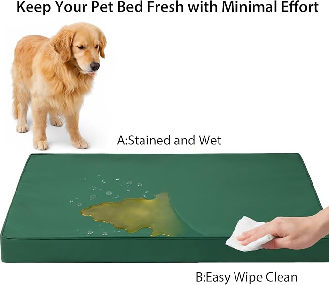 WNPETHOME Outdoor Dog Bed Waterproof, Large Outdoor Dog Bed for Large Sized Dog, Outdoor Indoor Dog Bed with Removable Washable Cover, Egg Crate Foam Dog Crate Mat, Durable Waterproof Dog Bed, Green