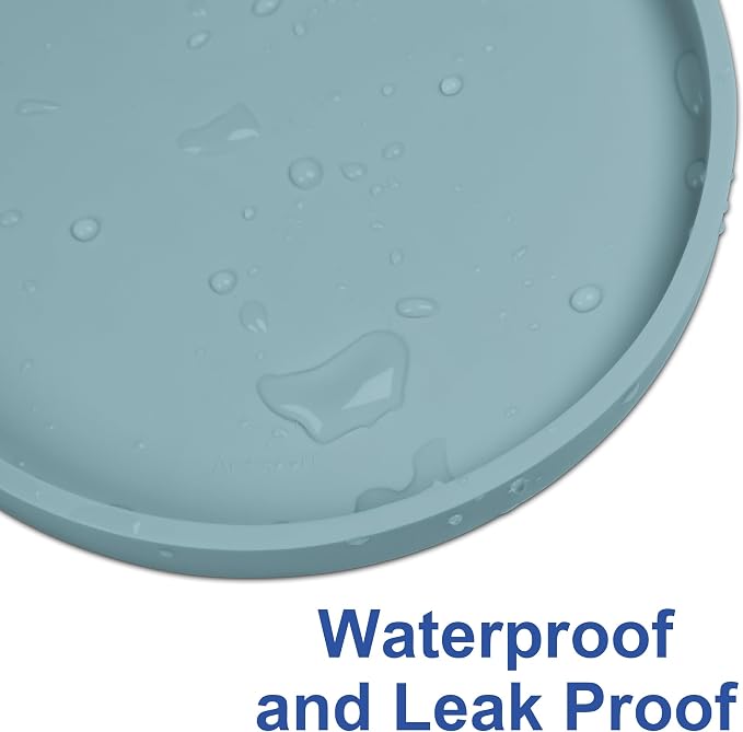 Arespark Pet Silicone Food Mat, 6in x 6in Set of 4 Nonslip Waterproof Feeding Bowl Mat with Raised Edges for Food and Water Prevent Spills, Round Eating Tray for Dog Cat Puppy Kitten (Light Blue)