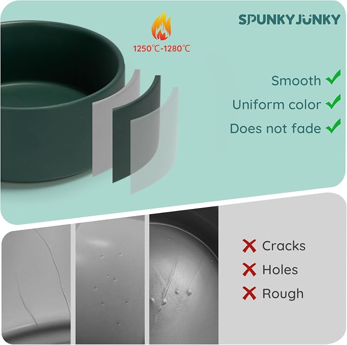 SPUNKYJUNKY 60OZ Ceramic Dog and Cat Bowl, Modern Cute Weighted Food Water Bowl for Replacement Green (1 Pack)