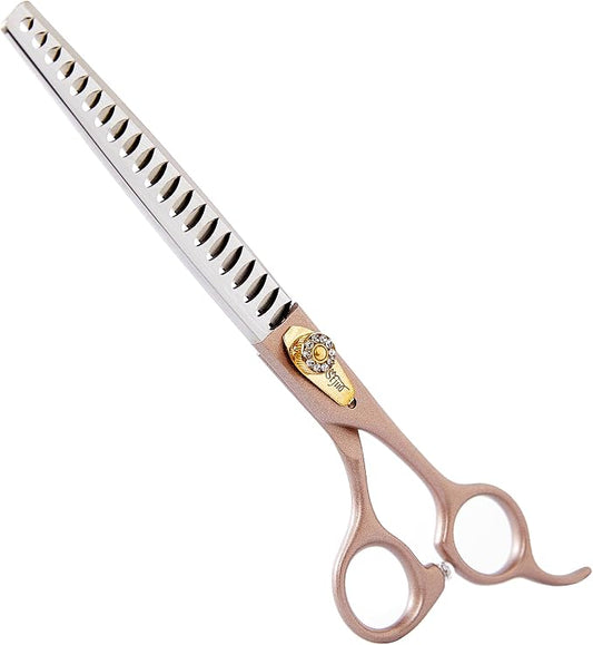 Professional Dog Grooming Scissors Rose Gold 440C Stainless Steel Straight Thinning Curved Chunker Shears for Pet Grooming Services Dogs and Cats (Chunker, 7.5‘’)