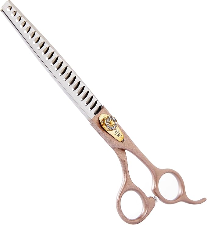 Professional Dog Grooming Scissors Rose Gold 440C Stainless Steel Straight Thinning Curved Chunker Shears for Pet Grooming Services Dogs and Cats (Chunker, 7‘’)