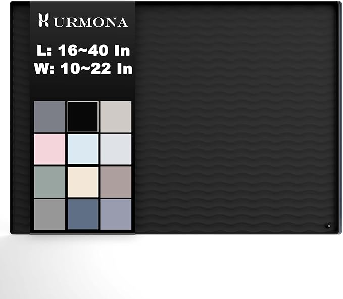 URMONA 19'' x 12'' Waterproof Silicone Under Sink Mat Cabinet and Counter Protector, Shelf Liner for Kitchen and Bathroom, Storage and Organizers, Litter Mat, Pet Cat Puppy Essentials(Black)