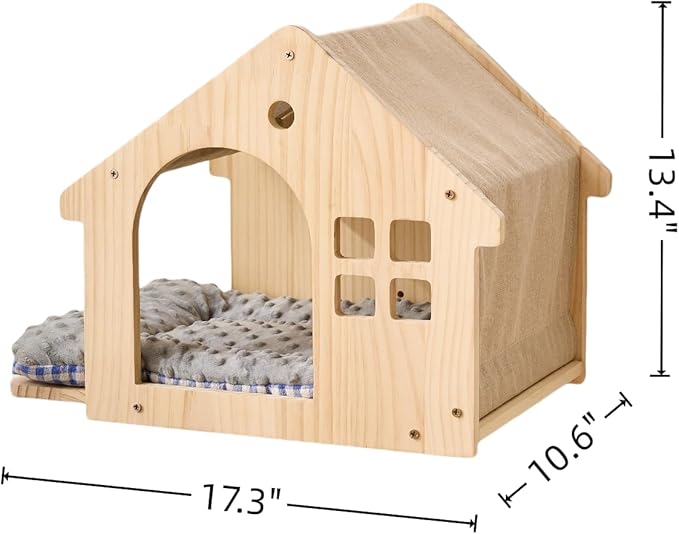 SHENGOCASE Natural Wood Cat Wall Shelves Bed, 2-Pack, Wall-Mounted Box Condo House Perch, Cat Condo Furniture with Washable Pillow Cushions