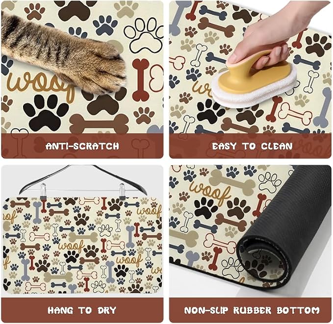 Dog Food Mats for Floors Waterproof, Pet Water Bowl Mats Pet Feeding Absorbent Placemats Beige 24 * 32 inch
