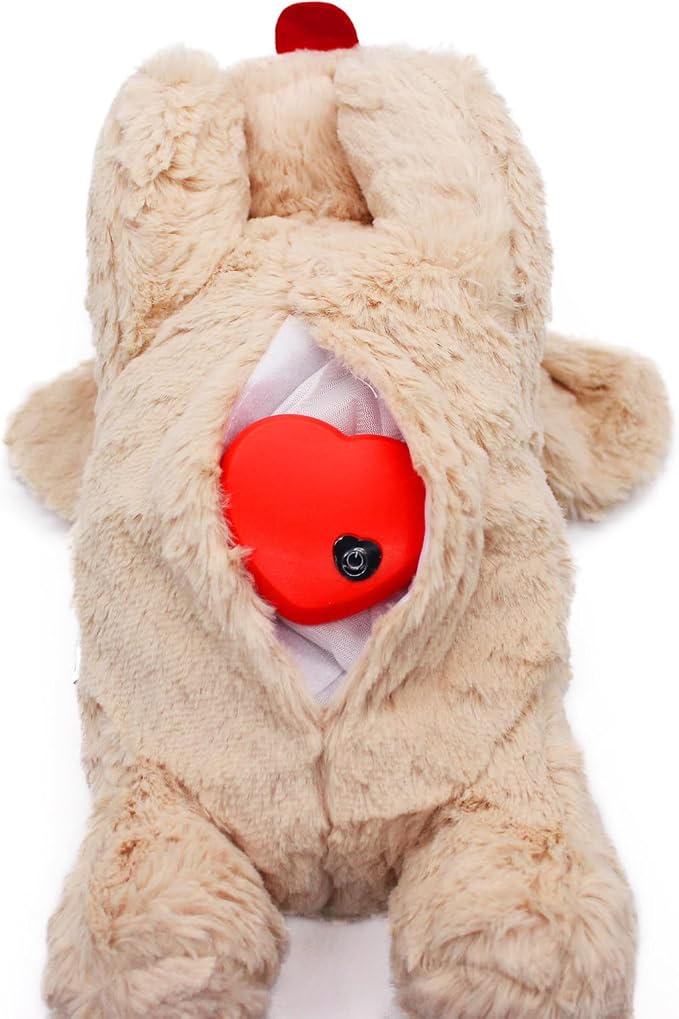 3T GROUP Heartbeat Puppy for Dogs Sleep Aid Dog Heartbeat Stuffed Animal Toy for Puppy Essentials Plush Pillow Pet Calming Anxiety Relief (Beige)