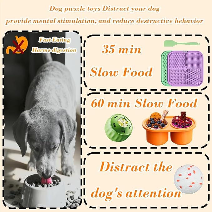 7.87" Dog&Cat Lick Mat with Suction Cups Set,Frozen Treat Toy for Puppy,Dog Enrichment Toy Foam Ball for Anxiety Relief