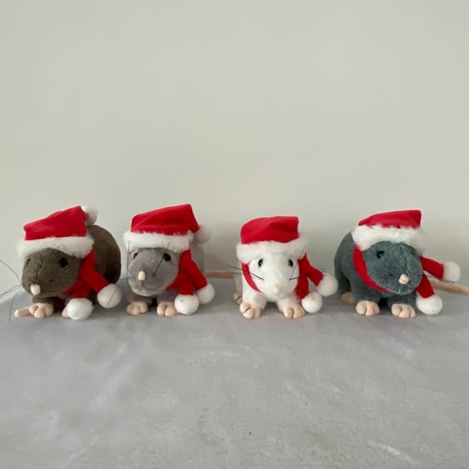 Honoson 8 Pcs Rat Stuffed Animal Mouse Plush Toy 7 Inch Fake Rat Small Stuffed Mice Bulk Cuddly Realistic Plushies for Birthday Christmas Surprise Gifts(Mixed Color,Holiday)