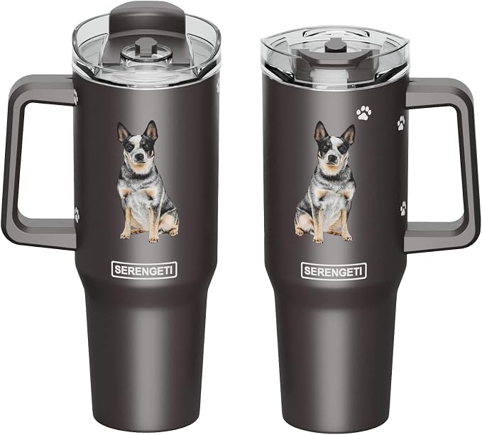 E&S Pets SERENGETI 40 Oz Ultimate Tumbler with Handle and Straw - Vacuum Insulated Tumbler with Straw and Lid - Stainless Steel Travel Mug for Pet Lovers - 3D Printing (Australian Cattle Dog)