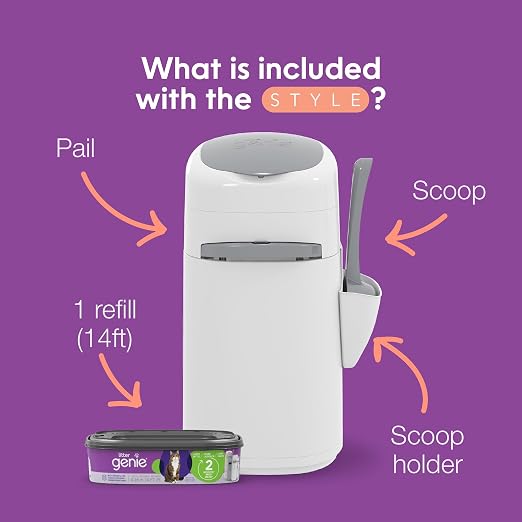 Litter Genie Style Pail Cat Litter Box Waste Disposal System for Odor Control Includes 1 Square Refill Bag