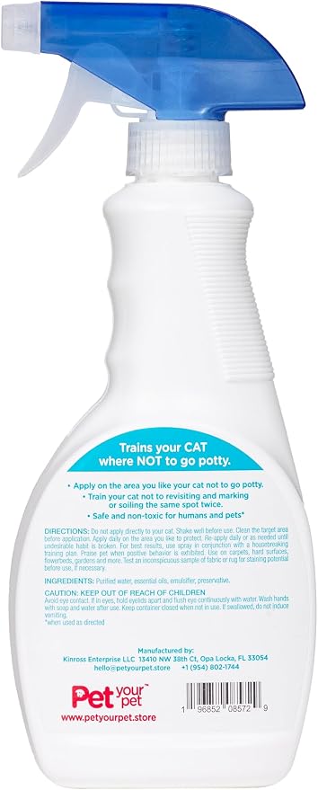 Cat Potty Training Spray No Pee No Poop, 16 Fl Oz, Non Toxic Spray for Cats Only, Natural Pee Deterrent, Stops Urine Marking and Pooping, Indoor Outdoor Keep Off