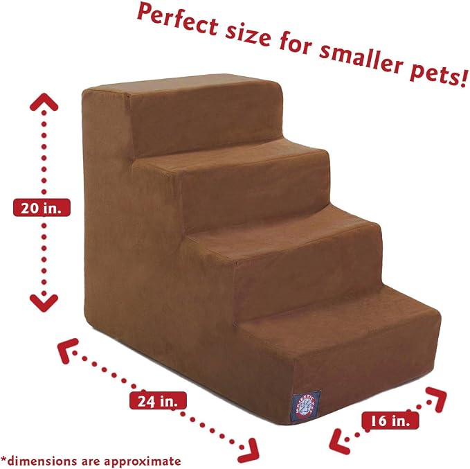 Majestic Pet 4 Step Portable Dog Stairs for Small Dogs to get on Bed Supports 25 lbs or Less – Dog Steps for High Bed with Machine Washable Cover – Pet Stairs for Cats Suede Rust