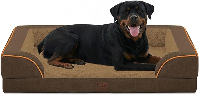 Orthopedic Dog Beds for Extra Large Sized Dogs 48x30 Inch, XL Waterproof Egg Crate Foam Dog Sofa Bed with Removable Washable Cover Big Pet Couch with Bolster & Non-Slip Bottom, Brown