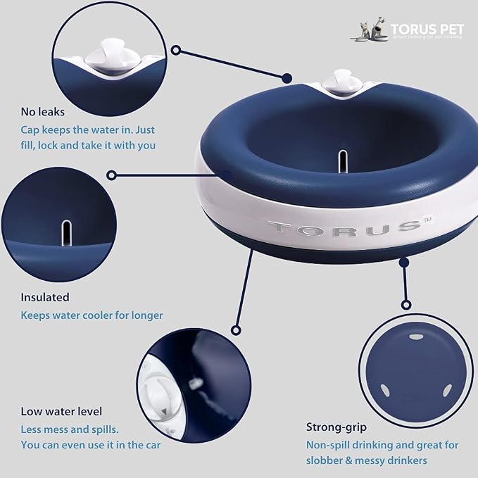Torus Maxi Pet Portable Water Dispenser 68oz Plus 6-Months of Filters - No Power Required - Less Spills and Tipping - Use in the car - for Dogs and Cats