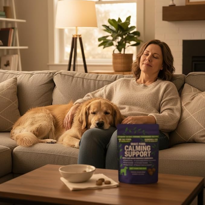 Brave Paws Calming Chews for Dogs - Plant-Based Dog Calming Chews for Anxiety Relief Support with Souroubea - Helps with Dog Separation Anxiety, Stress, Travel & Loud Noises (Fireworks, Thunder)