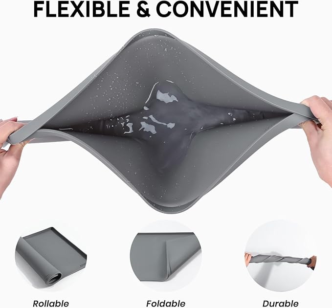 YINEYA 2 Pack Silicone Dog & Cat Food Mat Waterproof 18" x 12", Raised Edge Dog Bowl Mat for Food and Water, BPA-Free Non-Slip Pet Feeding Mats for Floors, Multifunctional Silicone Mat (Gray)