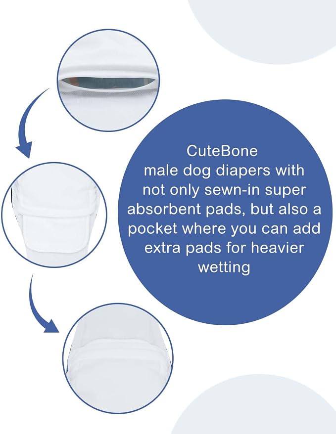 CuteBone Dog Diapers Male 4 Pack Puppy Wraps Reusable Doggie Belly Bands for Male Dogs Small Medium Large