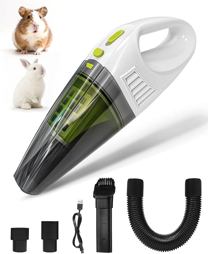 Guinea Pig & Rabbit Vacuum Cleaner Poop: Extended Capacity Cordless Cleaner for Pet Cages – Tackle Daily Messes of Guinea Pig, Bunny, Bird, Reptile & Other Small Animals - White