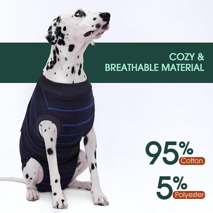 Kuoser Dog Surgery Recovery Suit, Soft Breathable Dog Recovery Suit for Female Spay Male Nueuter, Anti Licking Puppy Onesie Pet Surgical Suit for Dogs Abdominal Wounds Skin Disease, Blue Strips L
