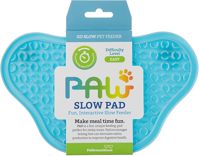 PetDreamHouse Lick Paw Pad & Slow Feeder for Dogs, Anti-Boredom, Distraction Mat, Reduces Anxiety w/Stress-Relief Stimulating Licking, Suction Cups on Back, Ideal for Puppies, Dogs & Cats, Blue