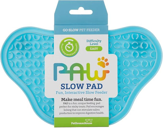 PetDreamHouse Lick Paw Pad & Slow Feeder for Dogs, Anti-Boredom, Distraction Mat, Reduces Anxiety w/Stress-Relief Stimulating Licking, Suction Cups on Back, Ideal for Puppies, Dogs & Cats, Blue