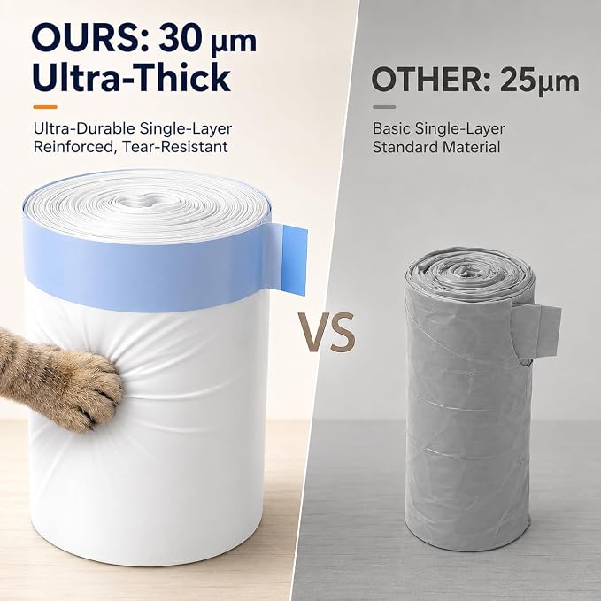 60 Count Automatic Cat Litter Box Liners with Drawstring, Heavy Duty Waste Drawer Bags Compatible with Neakasa M1, CATLINK Open-X & PetPivot AutoScooper 11/12, 27" x 13"