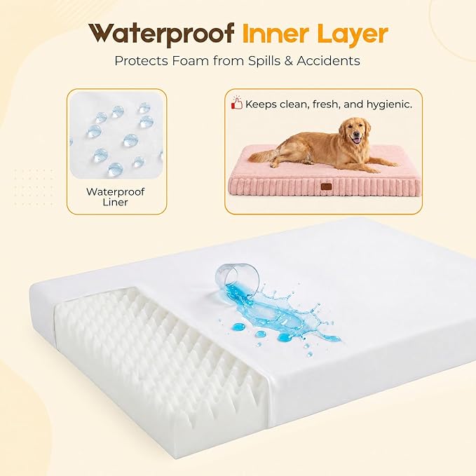 Orthopedic Dog Bed for Large Dog, Waterproof Pet Bed,Non-Slip Bottom and Egg-Crate Foam with Removable Washable Cover Crate Bed,Pink,36"x27"x3"