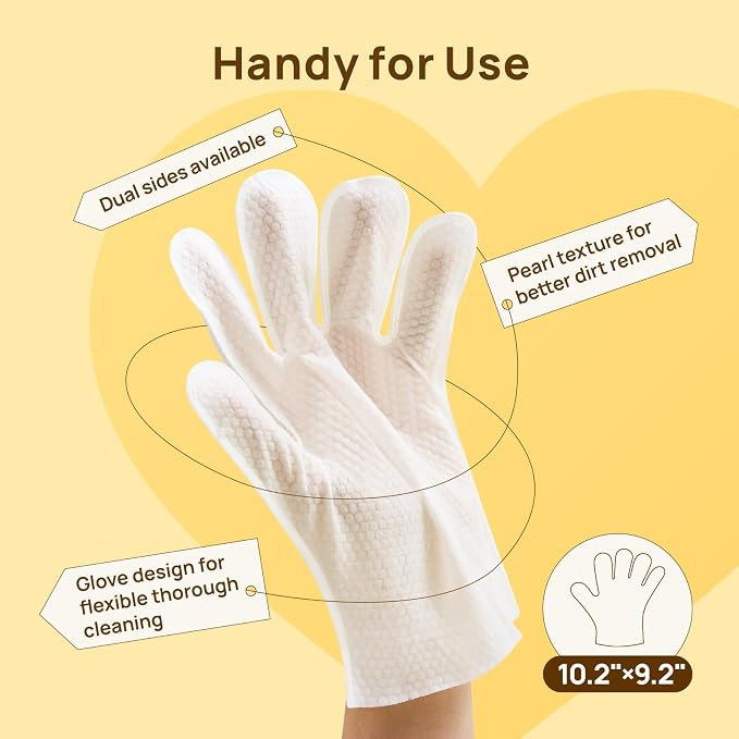 HICC PET Dog Wipes Cleaning Deodorizing Glove Wipes for Dogs, Cats & Horses, Vet Recommended Hypoallergenic Hydrating & Nourishing Pet Wipes for Eyes, Ears, Butt & Paws, No-Rinse, 6pcs Coconut Scent
