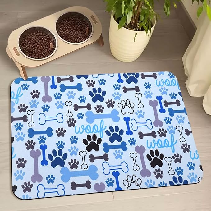 Dog Food Mats for Floors Waterproof, Pet Water Bowl Mats Pet Feeding Absorbent Placemats Blue 12 * 20 inch