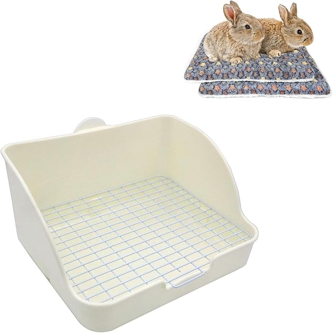 2 Pcs Guinea Pig Bed Mat Washable, Rabbit Winter Bed Pad for Indoor, Warm Small Animal Bed Mattres & Pet Small Rat Toilet, Square Potty Trainer Corner Litter Bedding Box Pet Pan
