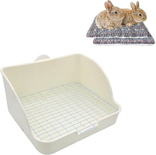 2 Pcs Guinea Pig Bed Mat Washable, Rabbit Winter Bed Pad for Indoor, Warm Small Animal Bed Mattres & Pet Small Rat Toilet, Square Potty Trainer Corner Litter Bedding Box Pet Pan