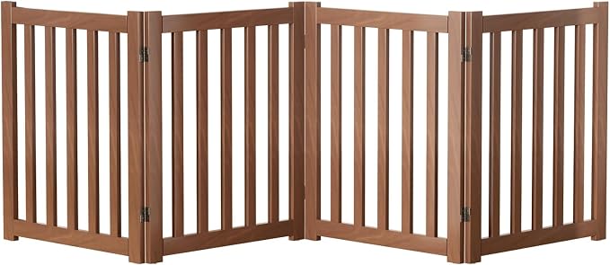 4-Panel Solid Wood Dog Gate - Freestanding Folding Pet Gate for Doorways, Stairs, Indoor, 24" Height, No Installation Needed, Walnut