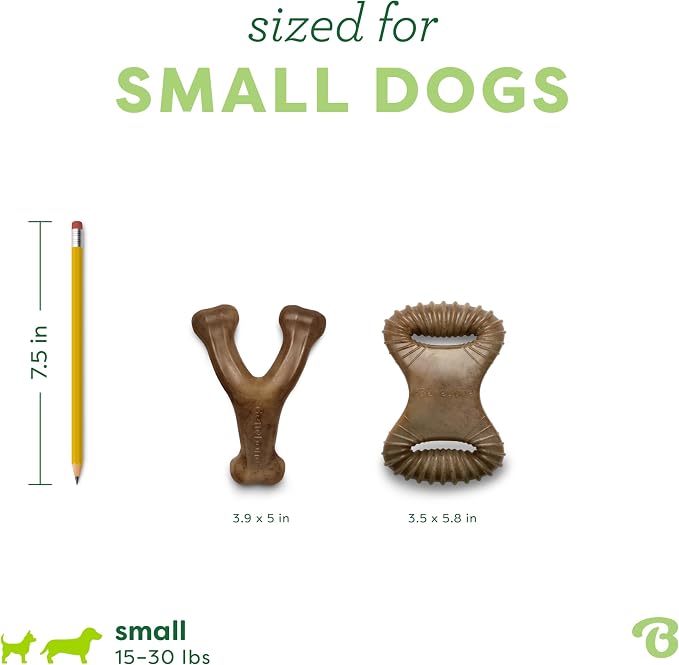 Benebone 2 Count (Pack of 1) Wishbone/Dental Durable Dog Chew Toys, Real Bacon, Made in USA, Small