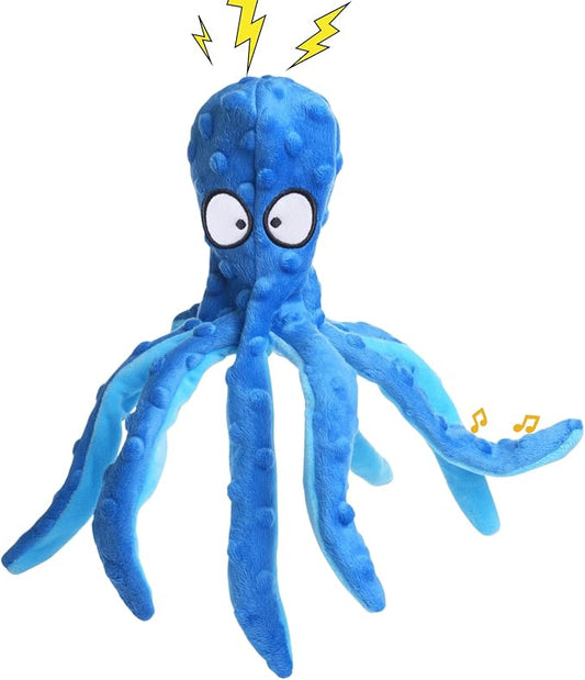Plush Octopus Dog Toy with Squeaker, No Stuffing for Safety, Soft and Durable Dual-Layer Fabric, Suitable for Small to Large Dogs (Blue)