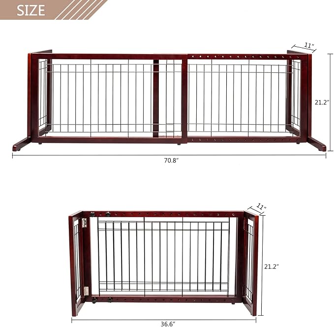 VINGLI Dog Gate for Stairs Free Standing Pet Gate for Driveway, Solid Wood Puppy Doggie Gates for Indoors Adjustable from 40" to 71" Wide