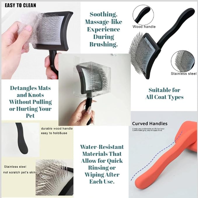 Slicker Brush Perfect For Dogs and Cats (Big and Medium Dogs, Goldendoodles, Labradoodles, Poodles and Cats) Curved Design for Thick, Fluffy, Detangled and Shedding Fur (Yellow, Large)