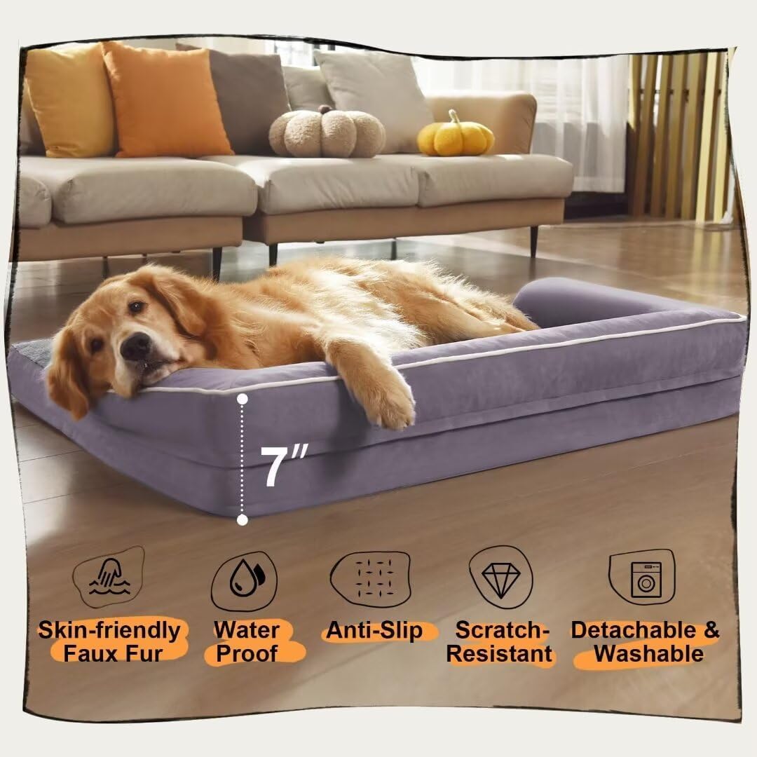 Dog Bed Medium Size Dog-Orthopedic Waterproof Bed for Dogs,Foam Couch Sofa with Washable Removable Cover & Non-Slip Bottom-Purple