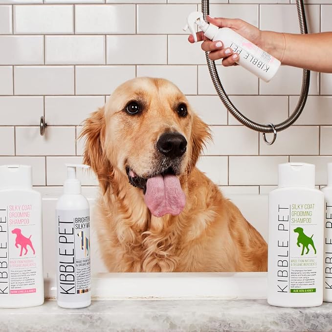 Kibble Pet Silky Coat Light Leave-in Conditioner Spray for Dogs, Salon-Quality Post-Bath Step Before Blowdrying, Organic Argan & Coconut Oil Formula, Warm Vanilla & Amber Scent, Made in USA, 7.1 oz
