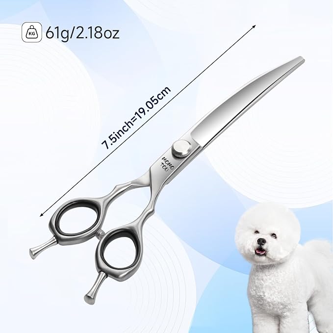 7 Inch Curved Dog Grooming Scissors, 9CR Stainless Steel Pet Shears, Smooth Cutting for Precision Trimming
